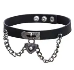 【新品】原宿系 ゴシック レザー チョーカー ハートチャーム チェーン 地雷系