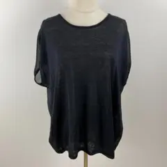 Mao made マオメイド 異素材切替ニット トップス シアー リネン混 黒のサムネイル