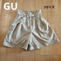 GU ベージュ ベルト付き ハイウエストショートパンツ S