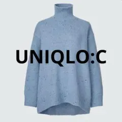 【美品】UNIQLO:Cタートルネックニット M ライトブルー