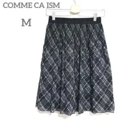 コムサイズム　プリーツスカート　M ブラック　チェック柄　ウエストゴム　シアー
