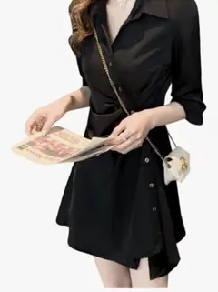 ブラックミニワンピース Mサイズ ボタン付き