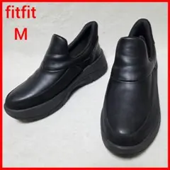 【美品】fitfit 外反母趾対策 厚底ソール 脚長効果 スリッポン 黒