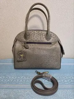 オーストリッチ 2way バッグ グレー ダチョウ革