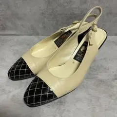 【ミハマ】（23.5）バックストラップパンプス バイカラー ベージュ ブラック