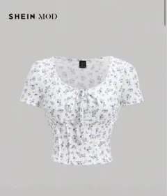 SHEIN MOD レディース 花柄Tシャツ結び目付き 半袖