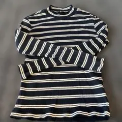 ユニクロ　リブボーダー　カットソー　モックネック　ネイビー　Mサイズ