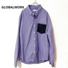 GLOBALWORK メンズシャツ　M パープルとブルー、ホワイトのチェック柄