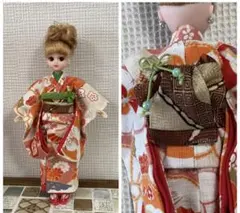 233 ブライス、リカちゃん用　和柄の着物　ふくら雀の帯