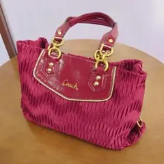 美品★COACH◆マディソンギャザー トートバッグ ハンドバッグ 赤 コーチ