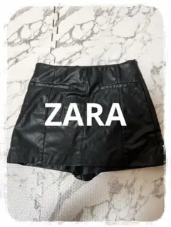 ☘️P1☘ZARA ブラック フェイクレザー スコート ショーパン XS