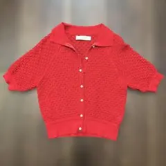 MARILYN MOON 半袖 ポロシャツ レッド パールボタンのサムネイル