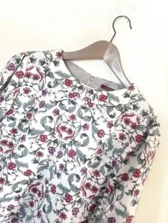 【アマカ】花柄 七分袖 ロングワンピース 立ち襟 ゆったり 体型カバー 38