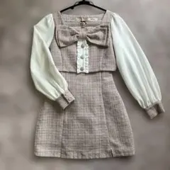 Ank Rouge アンクルージュ ワンピース ピンク ツイード