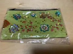 新品未使用　ポーチ　筆箱　アジアン　エスニック  ビーズ　スパンコール　刺繍