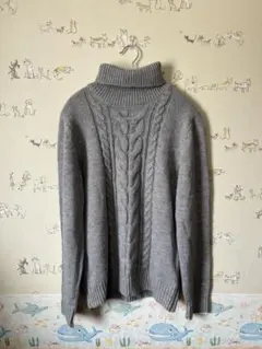 COMME CA ISM グレー ケーブル編み タートルネックニット