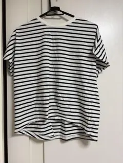 Samansa Mos2 blue ボーダー柄 半袖Tシャツ