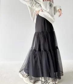 クラシカルエルフ　チュールレイヤードティアードスカート　ブラック