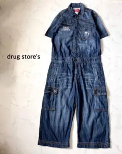 drug store's 背面BIGキャラクター刺繍　半袖オールインワン　L 青のサムネイル