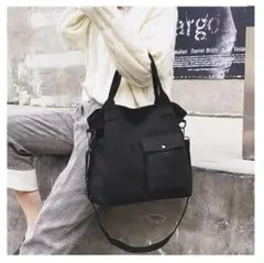 【ラスト一点】キャンバスショルダーバッグ トートバッグ ブラック 2way