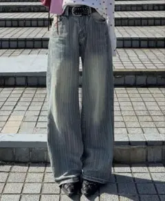 yolo ストライプストレートパンツ BB0005 同型 デニム SHEIN