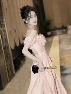 フラワーモチーフカラードレス✨前撮り　ウェディング　イブニング　パーティードレス