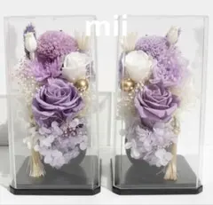 ✨手毬柄黒陶器✨紫バラミックスプリザーブドフラワーアレンジメント