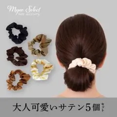 大人可愛い サテン ヘアゴム 5個セット きれいめ 上品 ベーシックカラー