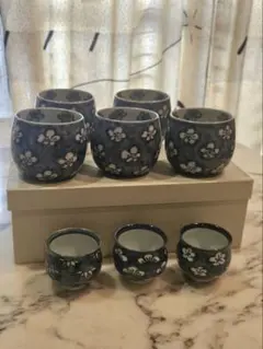 美濃焼ルリ夏目春秋むし碗金彩桜紅葉模様蓋付き茶碗蒸し小鉢5客セット