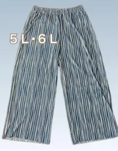 【５Ｌ・６Ｌ】ストライププリーツワイドパンツ【美品】