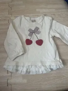プティマイン　チェリー刺繍フリル付きトップス 80