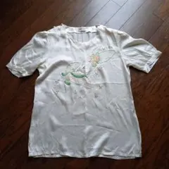 シルクシャツ　シルクブラウス　チャイナ服　半袖　シルク100％　ハンドメイド刺繍