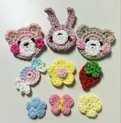 ハンドメイド レース編みかぎ針編みクマ 花モチーフ