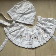 水通しのみ　お宮参り　よだれかけ 帽子 フード スタイ セット 男女兼用 白