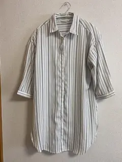MEICONNE／メイコン Mサイズ　ストライプ　ロングシャツ　ホワイトネイビー