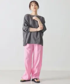 【美品】デミルクスビームス*ドロストヘムイージパンツ　36　ピンク