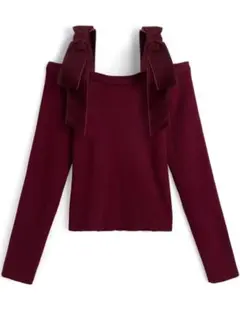 GRL ベロアリボンオフショルダーリブニットトップス[pm812]