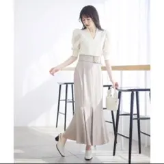 ココディール ワイドベルト付き配色ステッチマーメイドスカート