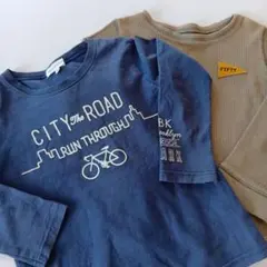 120cm 3can4on＆GITA ネイビー＆カーキ長袖Tシャツ ロンT