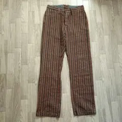 5292【極美品】45R　ヒッコリーパンツ 　ストライプ　ワークパンツ 45rpm bakkurii インディゴ染めコットンヒッコリーストライプ