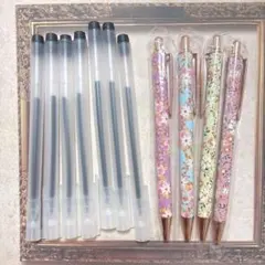 ブラック　ペン　黒　文房具　11本 筆記用具 花柄