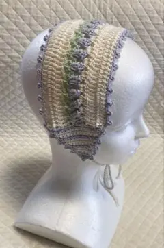 ヘアバンド　バブーシュカ　ヘッドドレス　手編み　チューリップヘアバンド　耳当て