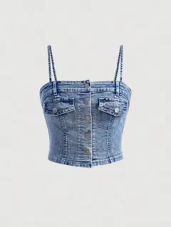 SHEIN レディース デニム ボタンアップ キャミ トップ ダブルポケット付きのサムネイル