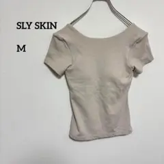 SLY SKIN スライスキンベージュ 半袖 MリブTシャツパッドありc344②