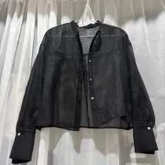 ブラック ストライプ シャツ 長袖　グリーンレーベル