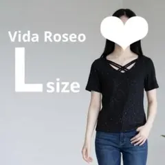 【Vida Roseo】キラキラ ラメ クロスネック リブトップス ブラック Lのサムネイル