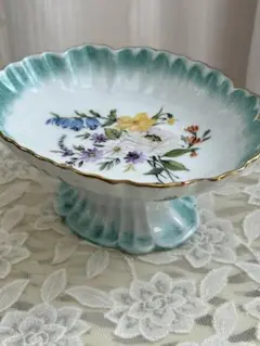 アンティークフレンチ　リボンモチーフ　コンポート　クリスマスプレート　パリ窯 アンティークフレンチ リボンモチーフ コンポート クリスマスプレート