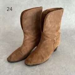 ブーツ ミドル丈 スエード ファー ブラウン 24cm