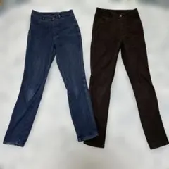 ヒートテックウルトラストレッチレギンスパンツ2点セット濃青と黒