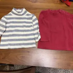 UNIQLO 赤いカットソーと無印ストライプタートルネック ２点セット♡
